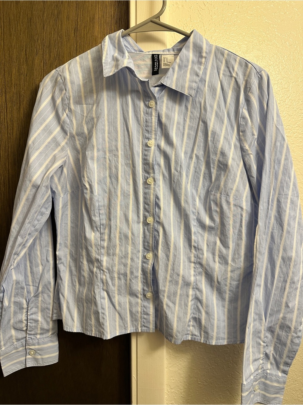 H&M Light Blue and White Striped Button-Down Blouse